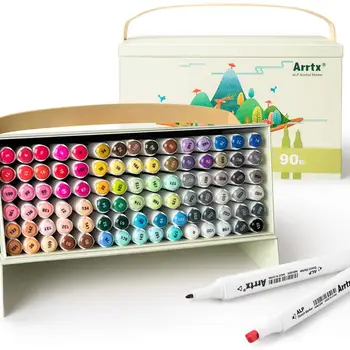 Arrtx ALP 90 Цвята Алкохолна Маркер С Две Топчета Маркери За Рисуване на Манга, Художествени, Учебни Принадлежности Комплект За Рисуване 0