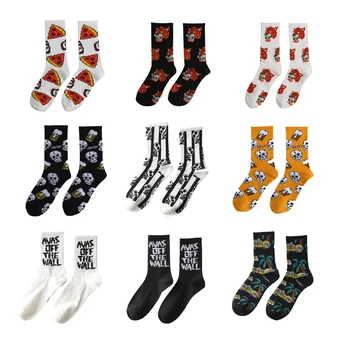 Есенно-зимни Нови чорапи със средна дължина, с черепа на Пица, ежедневни мъжки и дамски спортни чорапи, студентски памучни чорапи, чорапи парни бани