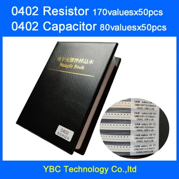 0402 SMD Резистор 0R ~ 10 м, 1% 170 стойности на x 50 бр. = 8500шт + Кондензатор 80 стойности на x 50 бр. = 4000 бр 0,5 PF ~ 1 icf образецът на книгата на
