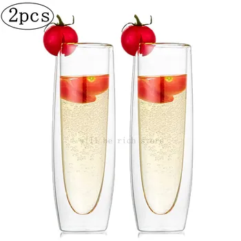 1 /2 елемента 150 мл Стъклена Чаша С Двойни Стени Без Крака Искрящо Шампанско Чаши за Виното Прозрачна Вино Флейта за Сватба