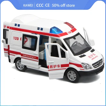1:32 Болница Спасителна Линейка Полицията Molded Под Налягане, Метални Модел Автомобил С Мек Звук И Светлинни Играчки За Деца Момче За Събиране На Подаръци