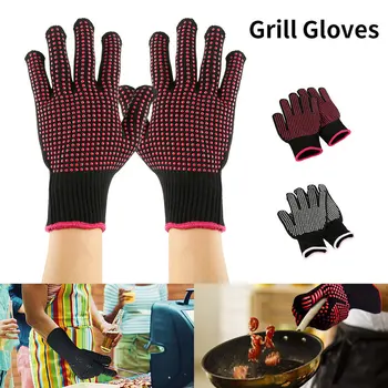 1 Чифт ръкавици за барбекю, Топлоустойчива висококачествени Изолирующие силиконови Нескользящие ръкавици, Кухненски прибори за готвене, печене