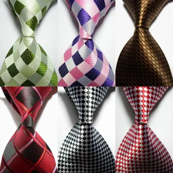 10 см чисто Нов Класически Карирани Цвят Вратовръзки Вратовръзки За Мъжете Жаккардовый 100% Коприна Вратовръзка Червен, Зелен Сватба Парти на Мъжката Вратовръзка Вратовръзка