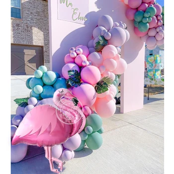 100шт Тропически Фламинго Балони Венец Арка на макаронени изделия, Розово, Лилаво Латекс Глобуси Летни Хавай Вечерни Декориране на Детски Рожден Ден
