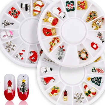 12 БР. Коледни блестящи 3d декорации за нокти, окачване, въздушни нокти, аксесоари, снежен човек, снежинки, коледното дърво, Дядо Коледа