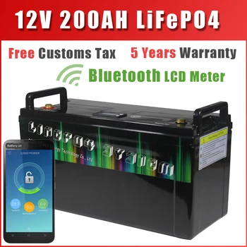 12 В LiFePO4 Батерии 200Ah Bluetooth BMS LCD Дисплей Водоустойчив Батерии 4000 Цикъла на АВТОБУСА Туристи Офроуд Suv Слънчевата Енергия Голф-кар