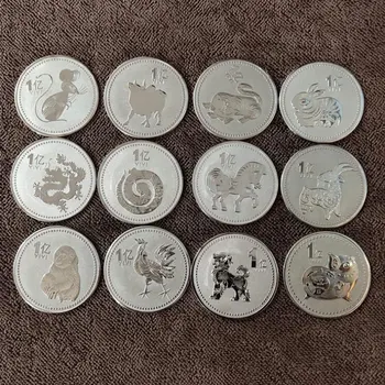 12-Възпоменателни Монети, Медальони Сувенирни Монети Декорация на дома, Антикварни Подаръци Възпоменателна Монета Животни Събиране на Монети 0