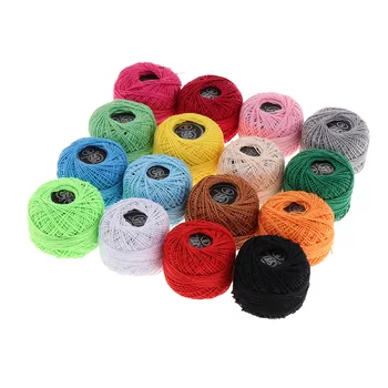 16 Опаковки памучна прежда в различни цветове - Макара с конец за плетене на една и плетене на една кука - Набор от памучна прежда, 16 цвята