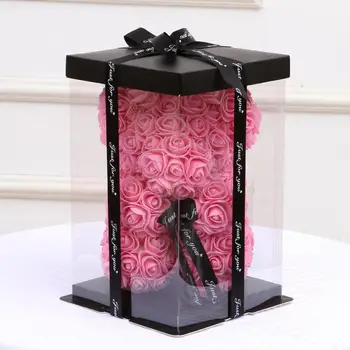 17x17x28 см Прозрачна Цветна Базова Подарък Кутия за Изкуствен Плюшено Мече Розова Прозрачна Квадратна Кутия bosca císte за Торта