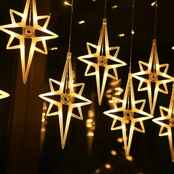 2,5 М Led Лампа За Пердета С Полярната Звезда 220 В ЕС Коледна Гирлянда Струнни Приказни Светлини На Открито За Прозорци Сватба Парти Коледен Декор