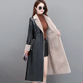 2020 Зимни Нова Луксозно Палто от изкуствена кожа Агне, Дамско палто, Плюс Бархатное Утолщенное Дълго дамско палто Голям Размер 5XL