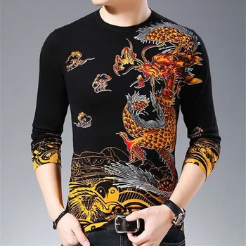 2020 нов мъжки модерен тениска с дълги ръкави и 3D принтом, тенденция мъжки облекла за млади хора и на средна възраст, социална облекло