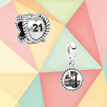 2021 висок Клас Класически Оригинални 1:1 S925 Сребърен Чар на 21-ия рожден ден във Вашингтон, Аксесоар за Гривна, Дамски модни бижута