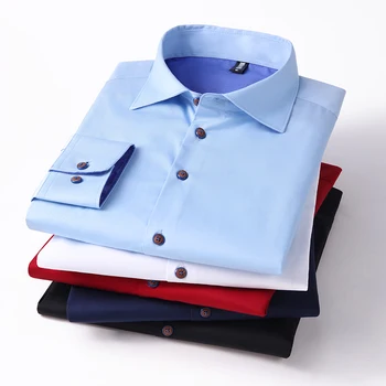2021 Новата Есенна мъжки ежедневни Бизнес Однотонная Риза Приталенного намаляване, Модни Бяла Риза с дълъг ръкав, мъжки Марка Дрехи 0
