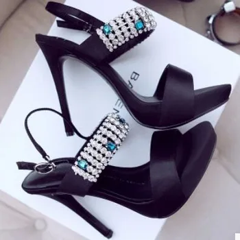 2022 новите модни летни сандали; дамски обувки на висок ток; модни обувки, в римски стил от копринени платове с пайети и тънка каишка; сватбени обувки 0