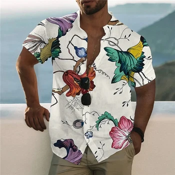 2022 Тропически Хавайски Ризи за Мъже с 3d Цветен Принтом, Къси Ръкави, Плажни Ризи за Почивка, Топ, Негабаритная Мъжка Риза, Блуза, Camisa