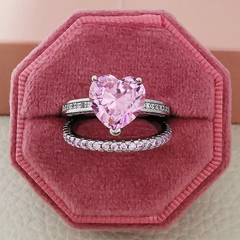 2023 ново луксозно сърцето сребърен цвят булката годежен пръстен комплект за жени дама, подарък за годишнина, бижута директна доставка R7018