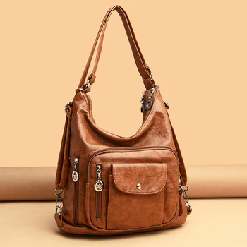 3 в 1 Женски раница, Реколта дамска чанта, висококачествена Раница от изкуствена кожа, Дамски Ежедневни чанти-тоут, Дизайнерска чанта на рамото, Дамски Чанти