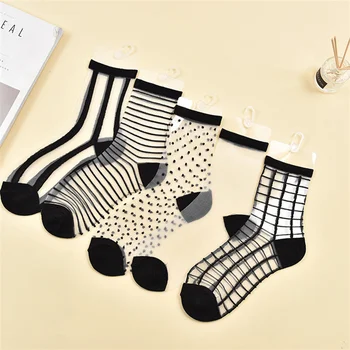 3 чифта/комплект Прозрачни Чорапи за Жените, Чорапи със средна Дължина, Дамски Ежедневни Дишащи Летни Чорапи на Райета, Мрежести Чорапи на точки