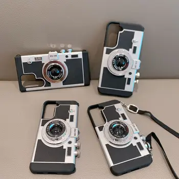 3D Ретро Камера за Носене През Рамо За Телефон Samsung Galaxy S22 Plus S21 Note 20 Ултра устойчив на удари Калъф За съвсем малък