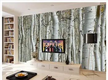 3D тапети по поръчка стенопис мода последният шок 3 d ТЕЛЕВИЗИЯ монтаж на стена брезови дървета нетъкан тапет украса на стаята