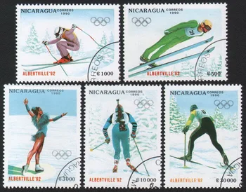 5 бр./компл. Пощенски марки Никарагуа 1990 Зимни Спортни Игри Б/Пощенски Марки с Маркировка за Колекционери