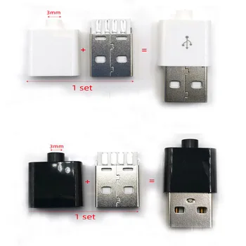 5 Комплекта САМ USB 2.0 Жак Включете A Тип Мъжки Монтажен Адаптер Конектор Тип Спойка Черно Бял Пластмасов Корпус За Свързване На Данни