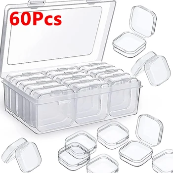 60ШТ Мини-Кутия За Съхранение на Прозрачна Квадратна Пластмасова Кутия за Обеци за Опаковане на Бижута За Съхранение на Малка Квадратна Кутия с Органайзер за Бижута