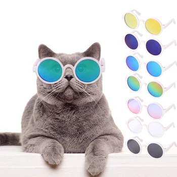 7 Цвята Слънчеви Очила За Домашни Котки, Творчески Кръгли Метални Огледални Лещи, Очила, Реквизит За Снимки, Забавно Сладко Малко Кученце, Принц, Слънчеви Очила 0