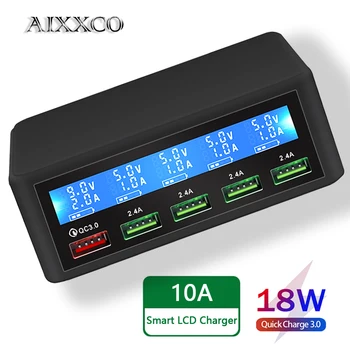 AIXXCO USB Бързо Зарядно Устройство 40 W 5-Портов Led дисплей Бързо Зареждане на 3,0 Бързо Зарядно Устройство Настолна зарядно устройство iPhone X 8 7 6, iPad