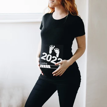 Baby Loading 2022 Тениска За Бременни С принтом, Тениска С Къс ръкав За бременни, Обявяване На Бременността, Риза, Нови Тениски За майки, Дрехи 0