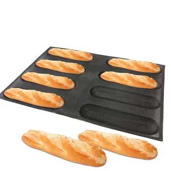 Bluedrop силиконова форма за сандвичи продълговати форма за хот-дог форма за хляб перфорирана форма за печене от фибростъкло 10 инча 8 пещери