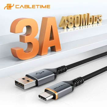 CABLETIME USB C 3A Кабел, Найлон Тип C Мед Дизайн QC3.0 Бързо Зареждане за Samsung Xiaomi Huawei Смартфон C433