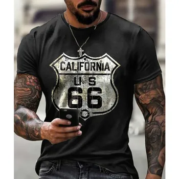 California 66 Мъжка Спортна Тениска с Къси ръкави, Ежедневни тениски с Принтом, Модни Градинска Дрехи, Топ Оверсайз, Летен Нов Стил, 6XL