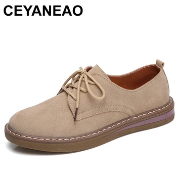 CEYANEAOCow/ Велурени дамски обувки-oxfords на равна подметка; Пролетни Дамски маратонки; Лоферы; Ежедневни обувки; Мокасини; Големи размери; Есенни обувки-лодка