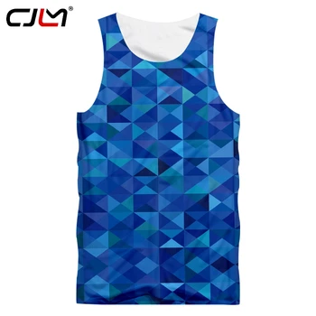 CJLM жилетка Harajuku мъжки полигональный 3D жилетка с принтом тъмно синя жилетка без ръкави голям размер лято на мъжко облекло