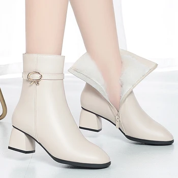 DIMANYU/модела обувки; дамски зимни Вълнени ботуши; Новост 2023 г.; Ботильоны от естествена Кожа, с Кръгли чучур Червен Цвят; дамски зимни Обувки За Банкет 0