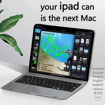 DOQO Magic Keyboard За Apple iPad Pro 12 9 2020 2021 2018 Подвижна Сгъваема Клавиатура с Подсветка Корейски, Руски, Арабски Smart-Калъф