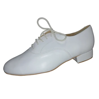 Evkoodance Спортни Обувки за латино Танци балната зала, Мъжки Обувки за бели Кожени Танци на Ток 2,5 cm, Мъжки Обувки за латино Танци