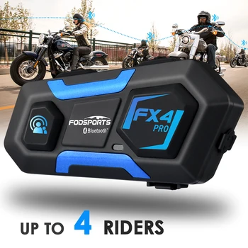 Fodsports Fx4 Pro Мотоциклет Шлем Домофон Bluetooth Слушалка 4 Ездач Група Преговорния Телефон Мото Водоустойчив FM Радио