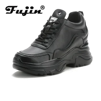 Fujin/ 2022, Дамски обувки от естествена кожа, Ежедневни Маратонки на танкетке на платформата е 8 см, Масивна обувки, Летни дамски Пролетно-Есенна Обувки за Почивка