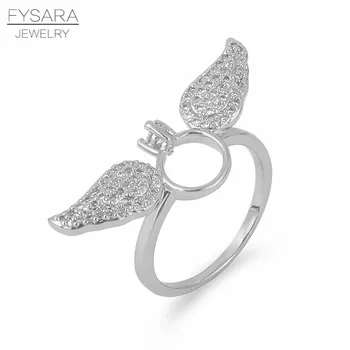 FYSARA Сребърен Цвят на Крилата на Ангела на Пръстените Микро Цирконы Проправи Пръстен Crystal Луксозна Писалка Пръст Пръстен За Жени, Бижута Вечерни Подарък 0