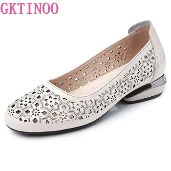 GKTINOO/2022 г., лятна Модни Дамски Обувки, дамски Ежедневни Сандали от естествена кожа на средно Висок ток, Тенис Feminino