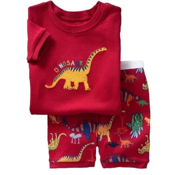 Hooyi/ Комплекти детско облекло с участието на червения Динозавър, Пижами с Динозавром За Момчета, Костюм от 2 теми, пижами за малки Момчета, Детска тениска, къси Панталонки, Панталони 100% Памук 0