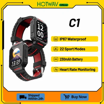 Hotwav C1 Умен Часовник 1,69 Инча Мъжки Часовници с Bluetooth 5,0 230 ма IP67 Монитор Сън наблюдение на сърдечната честота Смарт Гривна 2021 Нова