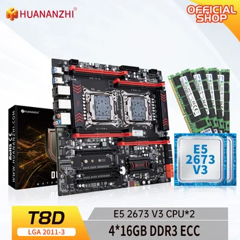 HUANANZHI T8D LGA 2011-3 дънна Платка Intel Dual Intel XEON E5 2673 V3*2 4*16G DDR3 RECC памет комбиниран комплект NVME NGFF