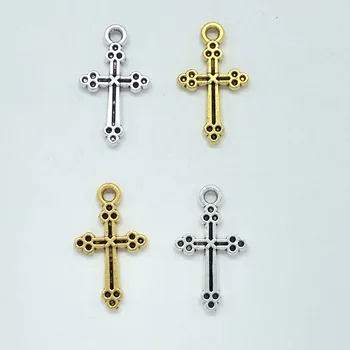 JunKang 30 бр 12 мм * 21 мм популярните християнски кръст, медальон етикет направи си САМ гривна ръчно изработени колие свързващи аксесоари
