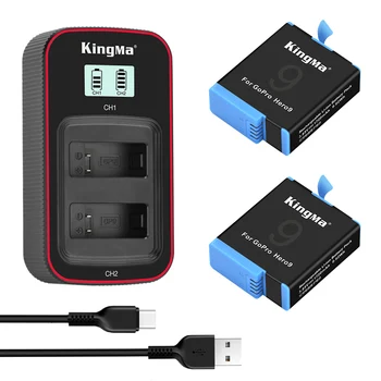 KingMa За GoPro 10 Батерия и USB LCD Комплект Двойно Зарядно Устройство За GoPro 10 Hero 9 Черна Екшън-камера Go Pro 9 Зарядно Устройство