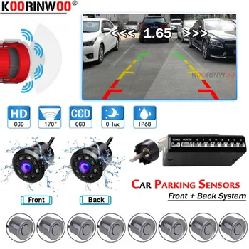 Koorinwoo HD Предна Камера CCD Камера за задно виждане, Видео Парктроники Сензори за Паркиране 8/6/4 Зумер Система Показва Разстоянието на Android Радио