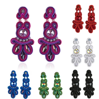 KpacoTa Сутажные модни цветни кристали лилави Обеци Етнически големи Модни бижута дамски Сутажные обеци ръчно изработени 2020 подарък